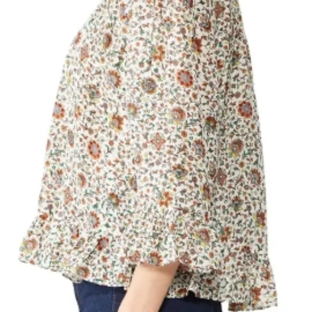 NWOT Tory Burch Ivory Soleil Floral Ruffle Silk Bohemian Top/Blouse XS $348